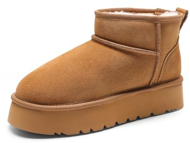 DREAM PAIRS Botas de Nieve de Plataforma para Mujer en Suede Genuino, Botines Mini Resistentes al Agua, Botas Ligeras y Estables Antideslizantes