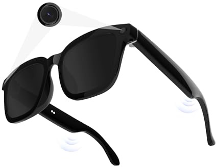 Jacuate AI Smart Camera Glasses 1080P HD - Bluetooth Video Recording Glasses with Voice Control, Wearable Sport Camera Eyeglasses for Driving, Hiking, Outdoor & Open on Computer-Black