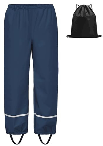 BSBUY Leichte Regenhose Kinder Matschhose Regenlatzhose Ohne Träger mit Reflektorstreifen Regenbundhose Mädchen Wasserdicht Winddicht Atmungsaktiv Rain Pants Unisex Jungen Matschanzug (Marineblau,162)