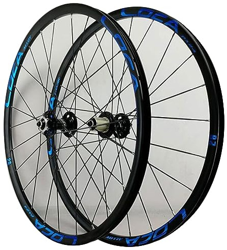 Set di ruote per MTB, ultraleggero con cerchio a sgancio rapido, 29, 27,5 e 26 pollici, ruota anteriore e posteriore con freno a disco, 12 velocità, 24 fori (Colore: nero, blu, misura 26 pollici)