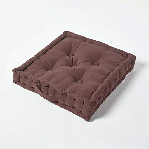 HOMESCAPES Luxury Floor Cushion Plain 100% Cotton Chocolate Brown 50 x 50 x 10cm, Booster Cushion Seat Chair Pad Dining Thick & Plush Garden Floor Pillow for Kids Elderly Pets Indoor Outdoor Use