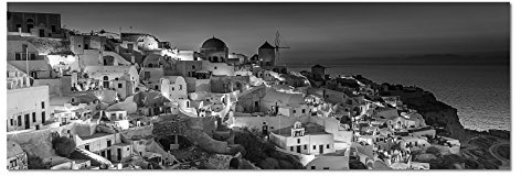 Leinwandfoto als Panorama SCHWARZ/WEISS 150x50cm Griechenland Santorini Vollmond Meer Nacht