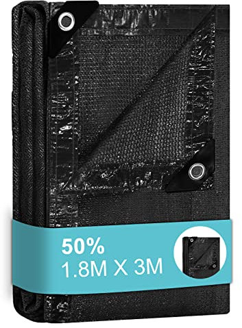 BeGrit Greenhouse Shading Net with Grommets Pergola Sun Shade Cloth 50% Shading Rate UV Resistant Sunblock Shade Netting Sunscreen Fabric for Garden Flower Plant Black(1.8m X 3m)