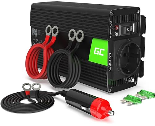 Green Cell® 500W/1000W 24V a 220V/230V Onda sinusoidal modificada Inversor de Corriente DC AC Power Inverter Transformador de Voltaje para Camion con Puerto USB y Pinzas de conexión a batería
