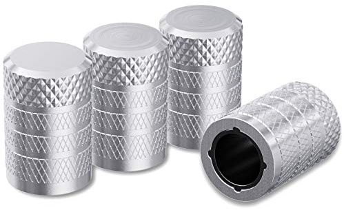 CKAuto Tire Valve Stem Caps, Silver, 4 pcs/Pack, Anodized Aluminium Tire Valve Cap Set, Corrosion Resistant, Universal Stem Covers for Cars Trucks Motorcycles SUVs and Bikes (Silver)