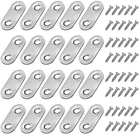 Soporte de Esquina de Placa Estante de Ángulo en Plana Acero Inoxidable Corner Brace con Tornillos para Silla Mueble Ventana Plata 16*36mm 20 Piezas
