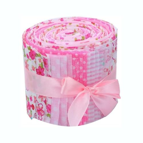 CraftsFabrics Patchwork Stoffe Paket – 20 Stück Jelly Roll Stoffstreifen 6×107 cm – 100% Baumwolle Stoffe Rosa – Baumwollstoff für Nähen, Quilten, Patchwork, Basteln, DIY Projekte, Dekoration