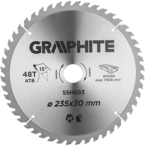 GRAPHITE Lame de scie circulaire 235x30 mm, Widia | pour bois, panneaux de particules, MDF | Bagues de réduction en set | 48 dents