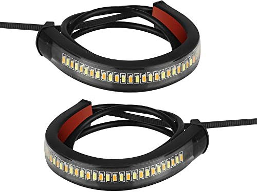 Baceyong 2pcs 12V LED Moto Streamer Ambre LED Fourche Avant Clignotant Bande Lumineuse Barre Compatible avec Harley-Davidson, Feux Directionnels Imperméables Clignotants Moto LEDs Feux Diurnes