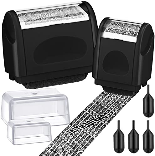Nezyo 2 Pack Identity Protection Roller Stamp Identity Theft, Confidential, Privacy Roller Stamp Information Blocker and 4 Pack Refill Ink for ID Account Data Address Security(Black)