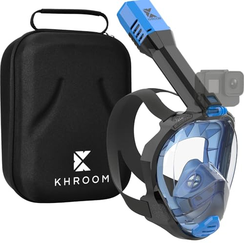 Khroom Full Face Snorkel Mask Adult | Snorkeling Gear for Adults | CO2-Safe Valve System | 3X Enlarged Tube for Easy Breathing | Scuba Mask | Diving Mask Snorkel Set (S/M, Blue+Soft-Case)