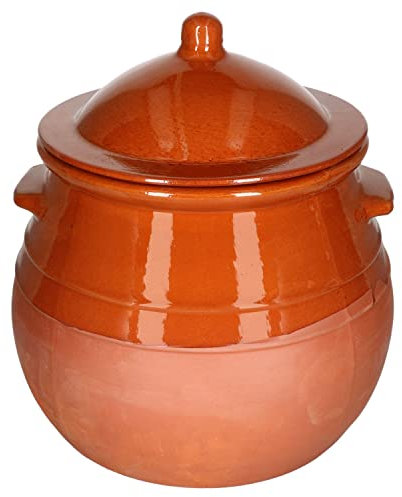 MamboCat Pentola in Terracotta Coperchio, 7 Litri, casseruola, stufatoio, pentola per zuppa, pentola Mediterranea, Unica, Fatta a Mano, parzialmente Smaltata, Antica, Vintage,