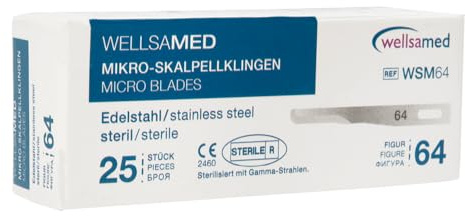 Wellsamed Mikro-Skalpellklingen Edelstahl Figur 64, 25 Stück, steril verpackt