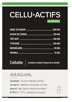 Celluactifs - Complement Alimentaire Anti Cellulite - Marc de Raisin, Queue de Cerise, Thé vert, L-Tyrosine - Aragan - De 30 à 60 jours de prise