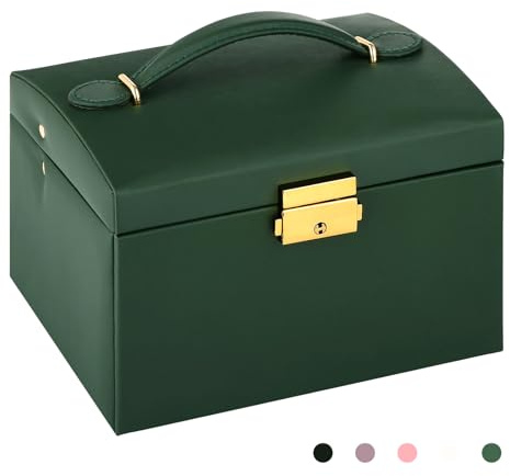 Schmuckschatulle für Mädchen und Frauen, Schmuck-Organizer-Box, 3-lagig, mit PU-Leder, Reise-Schmucketui mit Spiegel, Schmuckaufbewahrung für Ohrringe, Ringe, Armbänder, Halsketten, Geschenkidee für