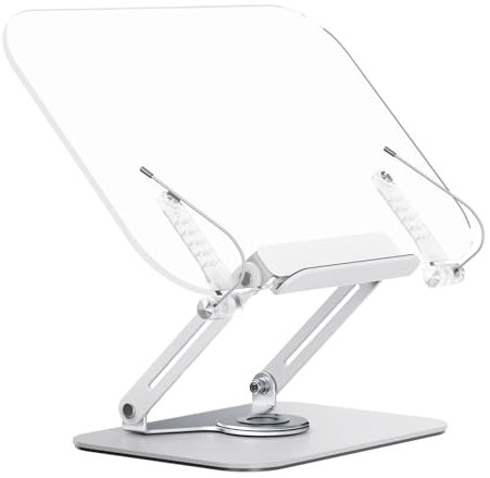 Bisofice Acryl Buchständer zum Lesen, Leseständer Kochbuchhalter Buchhalter, 360° drehbare Basis,faltbar tragbar Verstellbarere Buchständer für Noten, Rezepten, iPads und Laptops