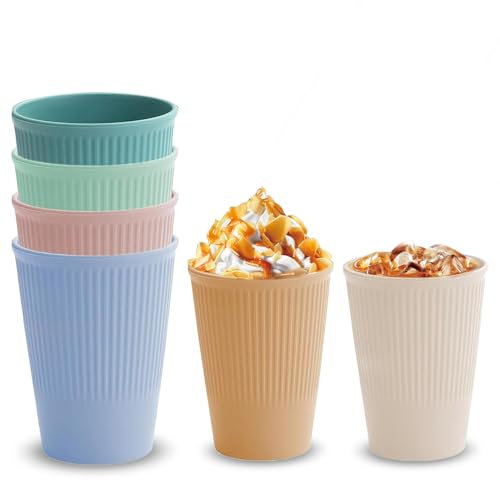 haierdidi Lot de 6 tasses à café, réutilisables, en plastique, pour enfants et adultes, sans BPA, pour café, lait, jus, cola