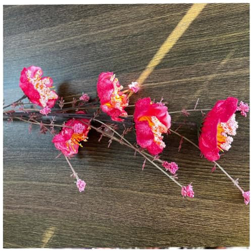 Ttiy Künstliche Azalee Blume Faux Rhododendron Blume Kreative Gefälschte Blume Blumenstrauß Blumenarrangement Tischdekoration für Wohnkultur 5 Stück (rosered)