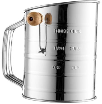 OUNONA 1stk Mehlsieb Aus Edelstahl Mehlsieb Aus Metall Mehl Sieb Für Backen Handkurbel Mehlsieb Handsieb Waschbare Mehlschale Kleines Kuchenbrett Flasche Fase Holz Pasta