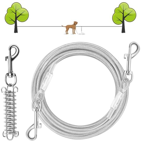 HYHJH Dog Tie Out Cable, 15 FT Heavy Duty Dog Lead Cable with Detachable Shock Spring, Dog Runner Chains for Outside Yard Camping Hold Small or Medium Dogs (15Feet, up to 125lbs)