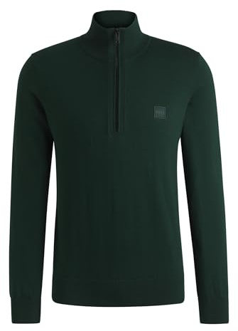 BOSS Mens Zip Neck Sweater Long Sleeve Cotton Open Green L