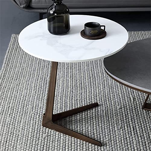 Beistelltische aus Felsplatten im italienischen Stil, Sofa-Beistelltisch, moderner runder Wohnzimmer-Couchtisch, Leichter, luxuriöser, Schlichter marmorierter Nachttisch-Ecktisch (Größe: 50