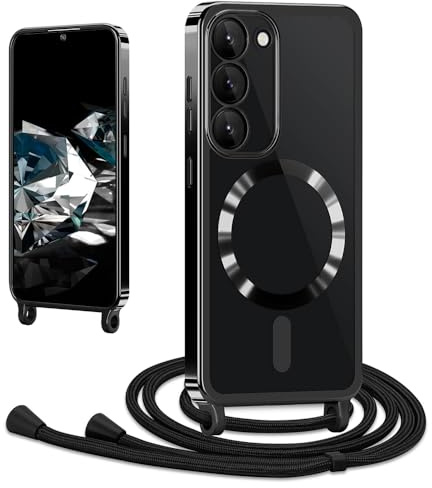 CaseLover Magnetische Handyband für Samsung Galaxy S20 FE 4G/5G Hülle mit Band Klare Silikon Necklace Handyhülle mit Kordel zum Umhängen Stossfest mit Kameraschutz Bumper Handy Schutzhülle, Schwarz