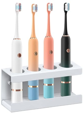 Minicoco Electric Toothbrush Holder Wall Mounted White Toothbrush Holders for Bathroom 4 Slots Electric Toothbrush Stand with Diatomite Dish，Suitable for Placing Electric Toothbrush Holder Charger