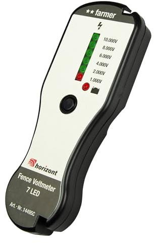 horizont Zaunprüfer farmer Weidezaun Elektrozaun Prüfgerät | ohne Erdspieß, 1000 bis 10.000 V, inkl. Batterie, 6-stufige LED Anzeige, Batteriekontrollleuchte