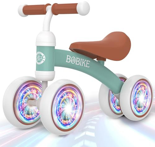 Kinder Laufrad ab 1 Jahr, Kinderspielzeug mit Vier beleuchteten Rädern, Spielzeug Geschenke für 12-24 Monate, Baby Lauflernrad mit Korb für Jungen Mädchen, Grün