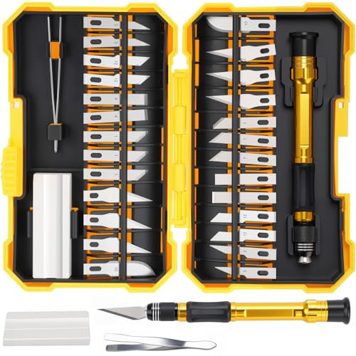 Drado 29 Stücke Skalpell Set, Carving Craft Messer Set für Holz,Leder & Modellbau, Präzision Bastelmesser Hobbymesser, Gravierwerkzeuge, 1Tranchiermesser+26Klingen+1Pinzette+1Schleifstein, DIY