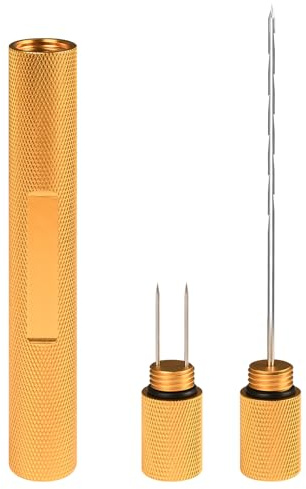 Herramienta para mejorar la extracción de puros de aleación de aluminio Linkidea, 2 en 1, punzón para puros, herramienta para extraer puros con aguja doble, punzón afilado para regalo (Oro)