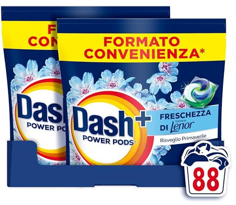 Dash Power Pods Detersivo Lavatrice In Capsule, Freschezza Di Lenor, 88 Lavaggi (2x44), Risveglio Primaverile rimuove addirittura gli odori di sudore vecchi di 7 giorni, per una pulizia impeccabile