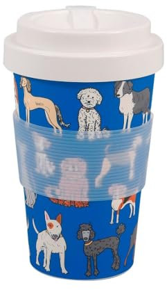 ECO CHIC Recycled Travel Coffee Cup 400ml Microwave Dishwasher Safe Plastic Travel Mug (Dogs Blue)