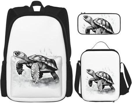 OXKGHHO Juego de mochila de trabajo con estampado de tortuga con lonchera aislada, correas ajustables, para gimnasio y uso diario, Negro -, Talla única