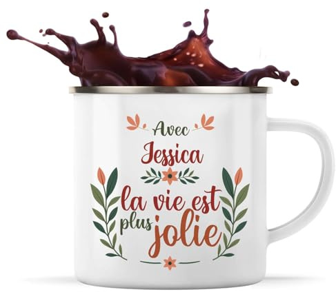 Planetee Tasse métallique Jessica la vie est plus jolie | Mug Mazagran Cadeau Fête des Mères Anniversaire Soeur Noël Tata Marraine Timbale Camping