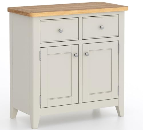 New York Solid Oak Painted Soft Grey Fully Assembled Small Sideboard Cabinet Cupboard 2 Drawer 2 Doors Hallway Alcove Corridor Furniture