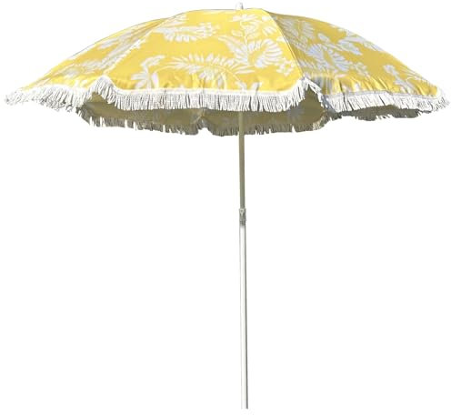 XOBRJQZ Parasol de plage extérieur portable de 180 cm avec frange, sac de transport, inclinaison par bouton-poussoir, protection UV UPF 50