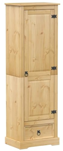 Makastle Mehrzweckschrank, Kleiderschrank mit 1 Tür und 1 Schublade, Hochschränk, Drehtürenschrank, Haushaltsschrank Schrank Organizer für Schlafzimmer, 55x38x170 cm Massivholz Kiefer