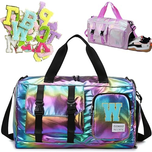 Sporttasche Damen und Herren,Gym Zubehör Tasche mit Schuhfach und Nassfach,Reisetasche Klein,Schwimmtasche,Tasche für Fitnessstudio,26 Stück Chenille-Buchstaben Aufkleber (Schwarz)