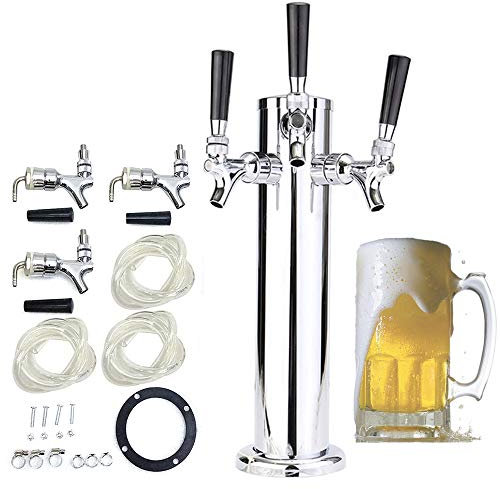 Triple Tap Beer Dispenser Tower, Stainless Steel Draft Beer Dispenser for Home Pub, Includes Hose, 360 x 760 mm, Ideal for Home Brew Bar