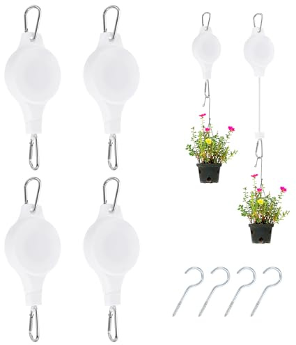 PATIKIL 4 Pcs Polea Retráctil para Plantas Gancho Resistente Blanco
