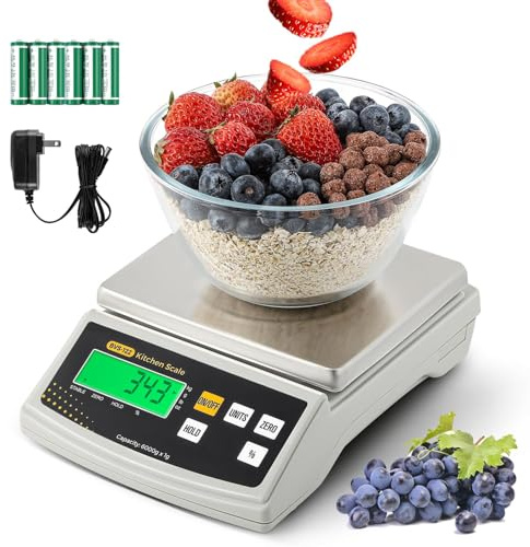 Bonvoisin 6 kg/2 g Große Digitale Küchenwaage, Unzen und Gramm, mit% Prozentfunktion. Hochpräzise Bäckereiwaage mit Wiegeplatte aus Rostfreiem Stahl. zum Backen, Kerzen und Seifen (6kg / 2g)