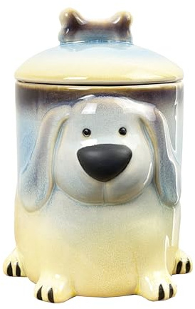 Alfie Francis 1 Litre Blue & Yellow Ceramic Dog Treat Storage Canister with Airtight Lid Biscuit Jar Dry Pet Food Container Holder Puppy