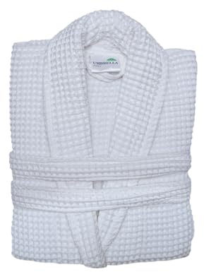 Umbrella Outdoors Premium Waffle Bathrobes Soft Cotton spa Waffle Robes Gowns Bath Robe Hotel - Unisex (UK, Alpha, One Size, Regular, Regular, L-XL, White)