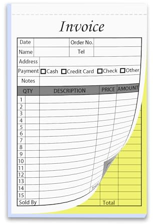 XUEJITECH 50 Sets Invoice Receipt Book for Small Business, 5.5 x 8.5 in Receipt Book with Carbon Copies - White/Yellow