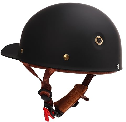 Ghzste Casque de Moto Vintage à Visage Ouvert, Casquette de Baseball, Demi-Casque pour Hommes et Femmes, Casquette de Cyclomoteur, Scooter à Jet pour Scooter Cruiser, Noir Mat