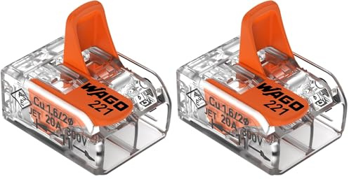 WAGO Verbindungsklemmen 221-412 | 2-polig, bis 4 mm², COMPACT Kabelverbinder mit Hebel für alle Leiterarten weltweit, bestätigte Anwendungssicherheit, 16 Stück (Packung mit 2)