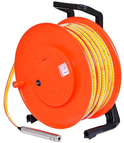 Jauge de profondeur d'eau de puits avec sonde fixe et ruban en acier pour puits, forages, réservoirs et tuyaux, mesure 20 m