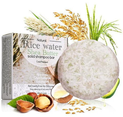 Ris & sheasmör tvål, naturlig schampo, tvål med kokosolja, tvål för hårtillväxt och mot håravfall, Rice Soap-bar för volym/starkare hår, hårvård för torrt och skadat hår